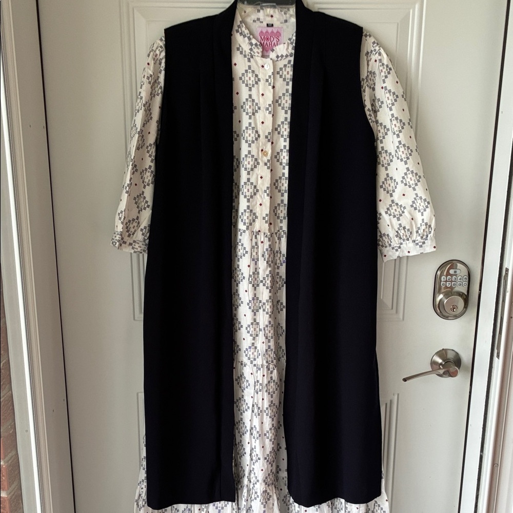 Navy Long Open Vest